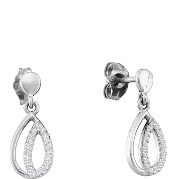 10k. Diamond Teardrop Dangle Earrings 1/8 Cttw - Picture 1 of 1